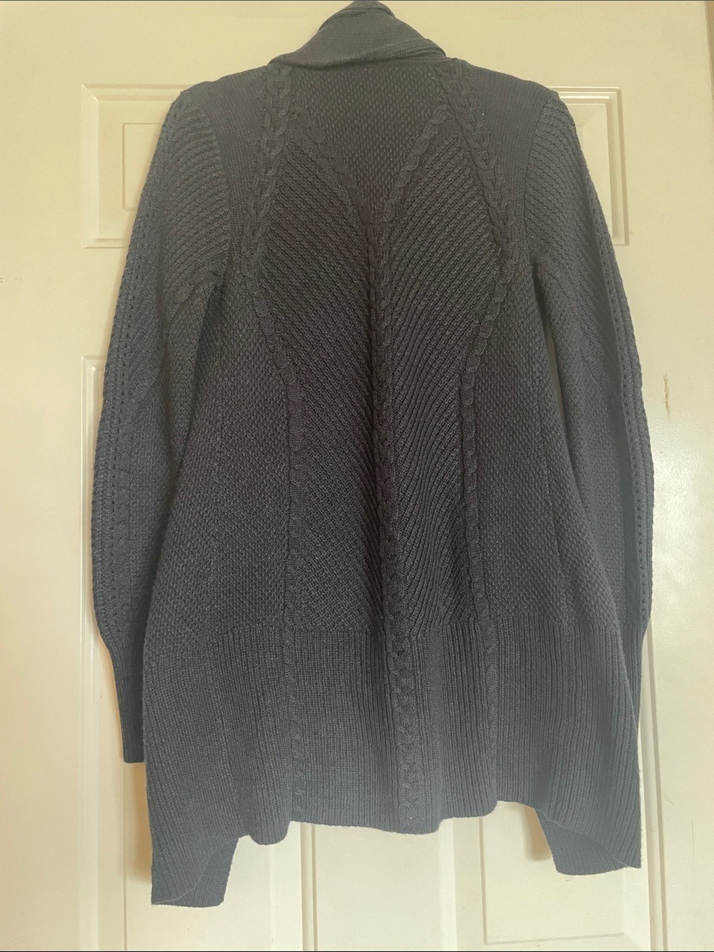 CAbi Dark Blue Open-Front Cable Knit Cardigan - Picture 6 of 6